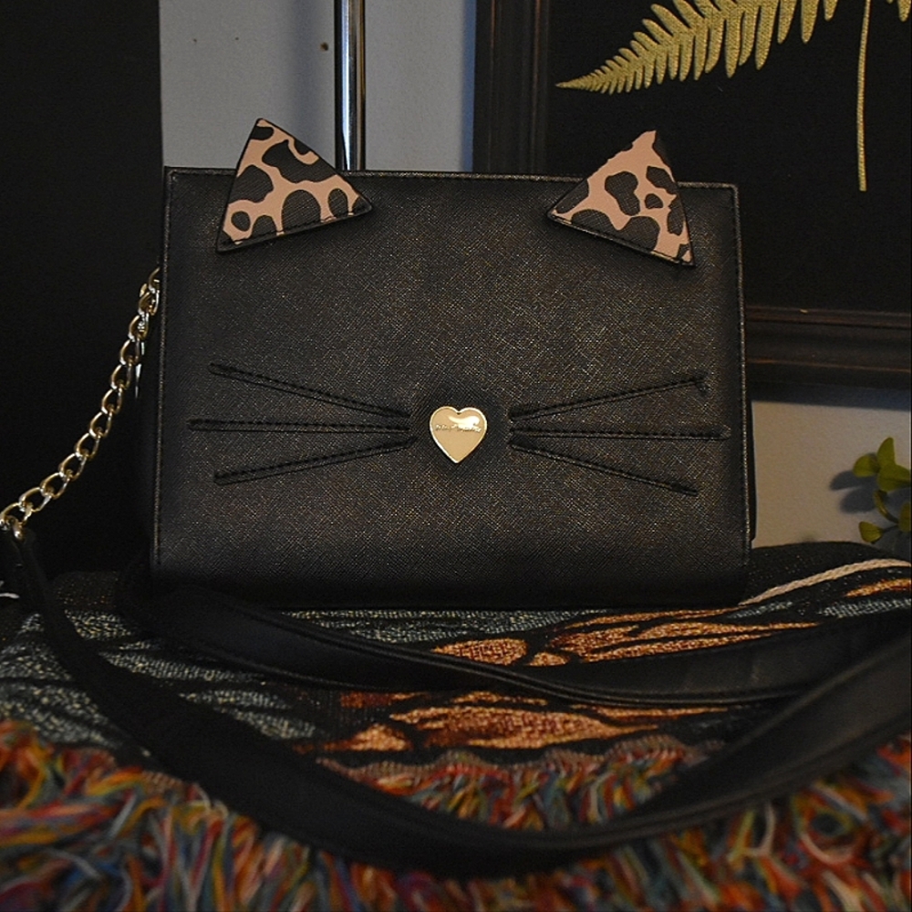 Betsey Johnson Cat Chain Crossbody Wallet Faux Leather